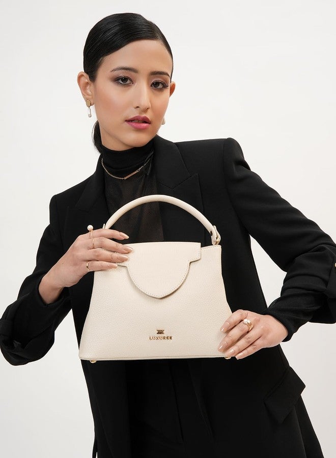 KLEIO Vegan Leather All Occassion Top Handle Handbag for Women (Cream) - Image 5